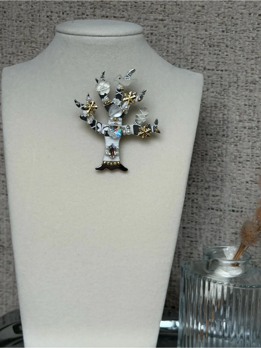 Vintage 1998 Liztech Winter Tree Brooch Signed Artisan Pin